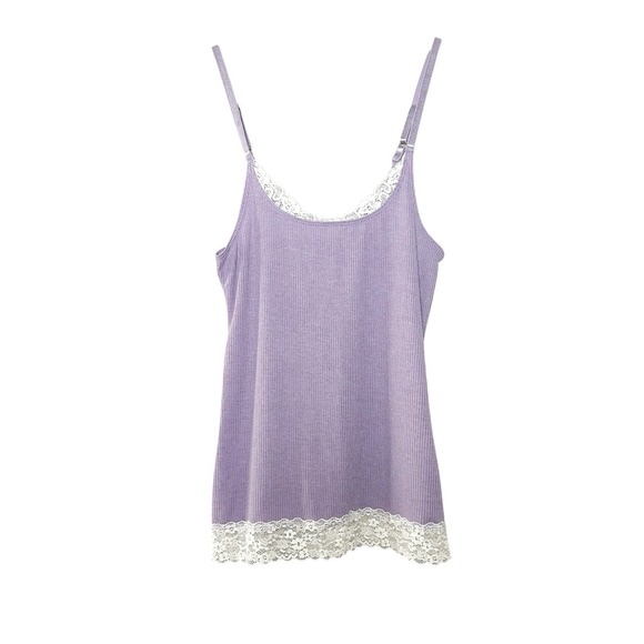 Y2K Out From Under Lilac Lace Trim Ribbed Cami Tank Top Coquette Balletcore M - Picture 3 of 15